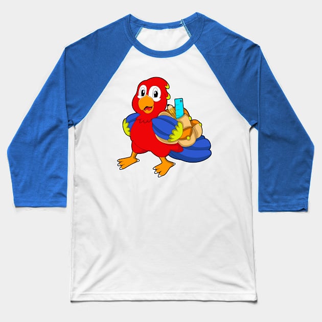 Parrot as Student with Backpack Baseball T-Shirt by Markus Schnabel